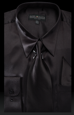 Satin Dress Shirt Regular Fit in Black ...